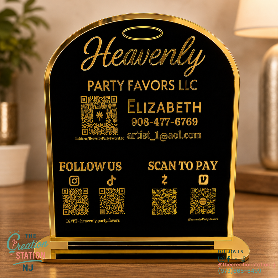 Custom QR Code Marketing Sign | Social Media, Reviews & Payment Tabletop Display