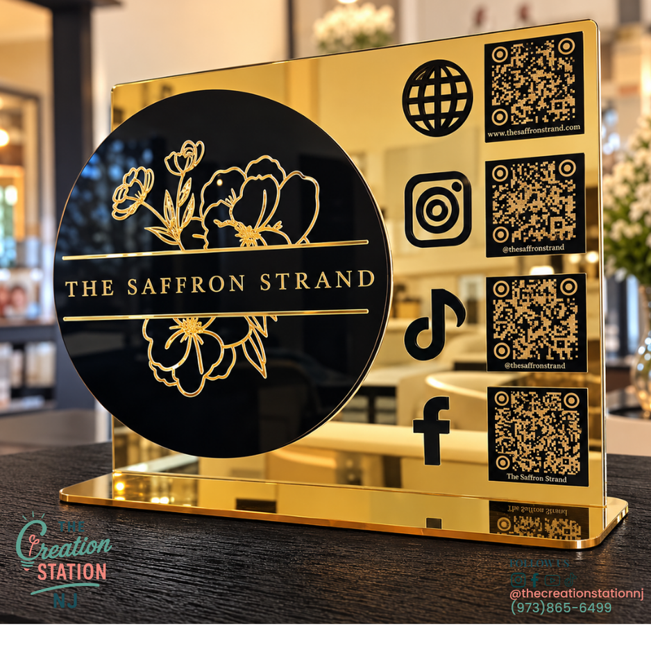 Custom QR Code Marketing Sign | Social Media, Reviews & Payment Tabletop Display