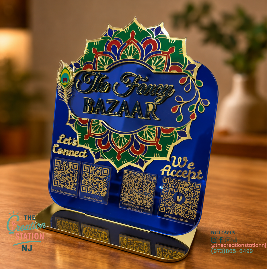 Custom QR Code Marketing Sign | Social Media, Reviews & Payment Tabletop Display