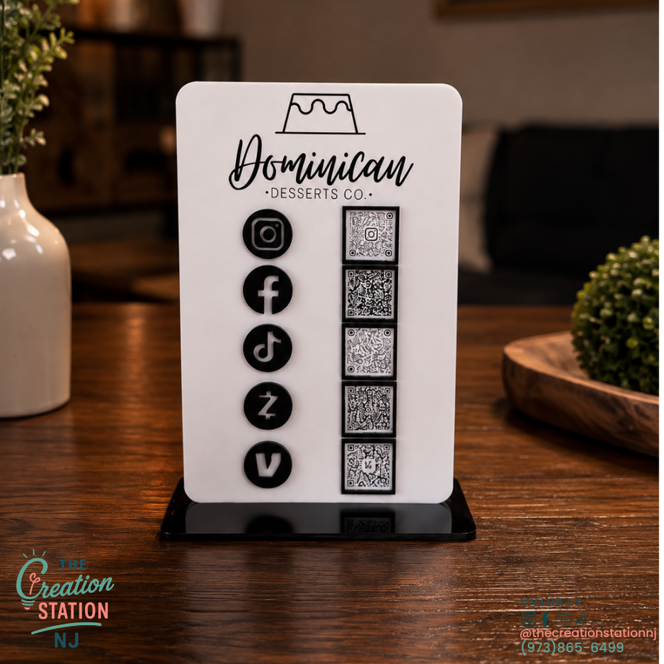 Custom QR Code Marketing Sign | Social Media, Reviews & Payment Tabletop Display