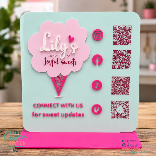 Custom QR Code Marketing Sign | Social Media, Reviews & Payment Tabletop Display