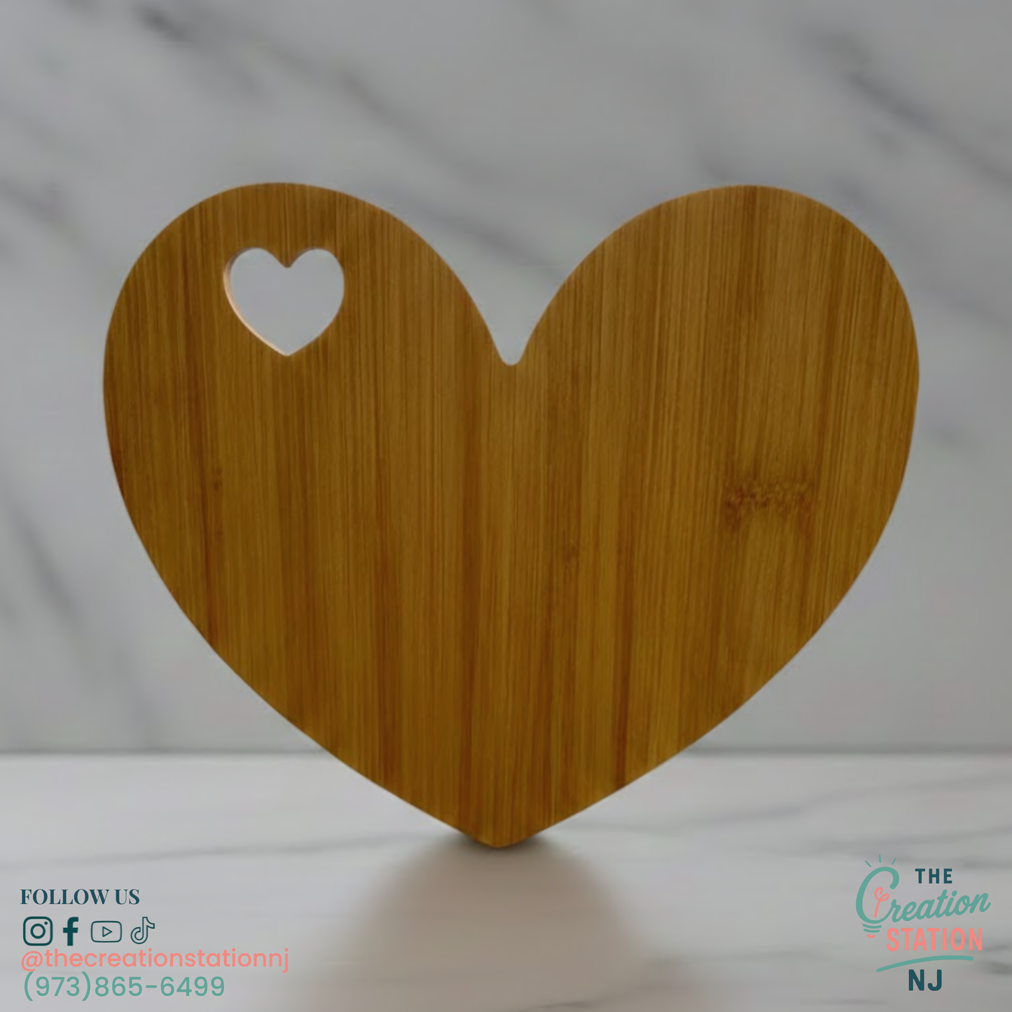 Personalized Engravable Heart-Shaped Bamboo Cheese Board & Knife Set | The Creation Station NJ