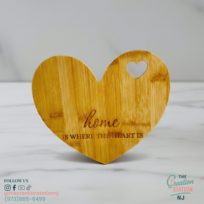 Personalized Engravable Heart-Shaped Bamboo Cheese Board & Knife Set | The Creation Station NJ