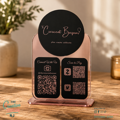 Custom QR Code Marketing Sign | Social Media, Reviews & Payment Tabletop Display