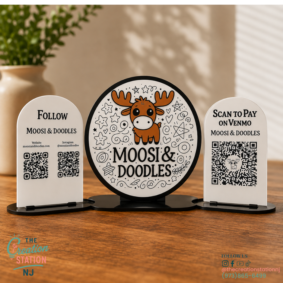 Custom QR Code Marketing Sign | Social Media, Reviews & Payment Tabletop Display