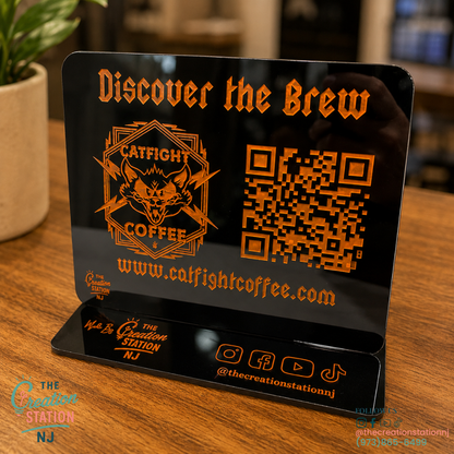 Custom QR Code Marketing Sign | Social Media, Reviews & Payment Tabletop Display