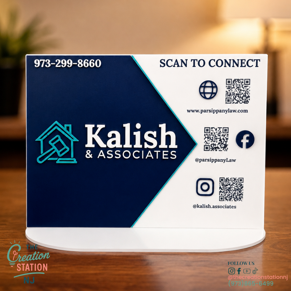 Custom QR Code Marketing Sign | Social Media, Reviews & Payment Tabletop Display